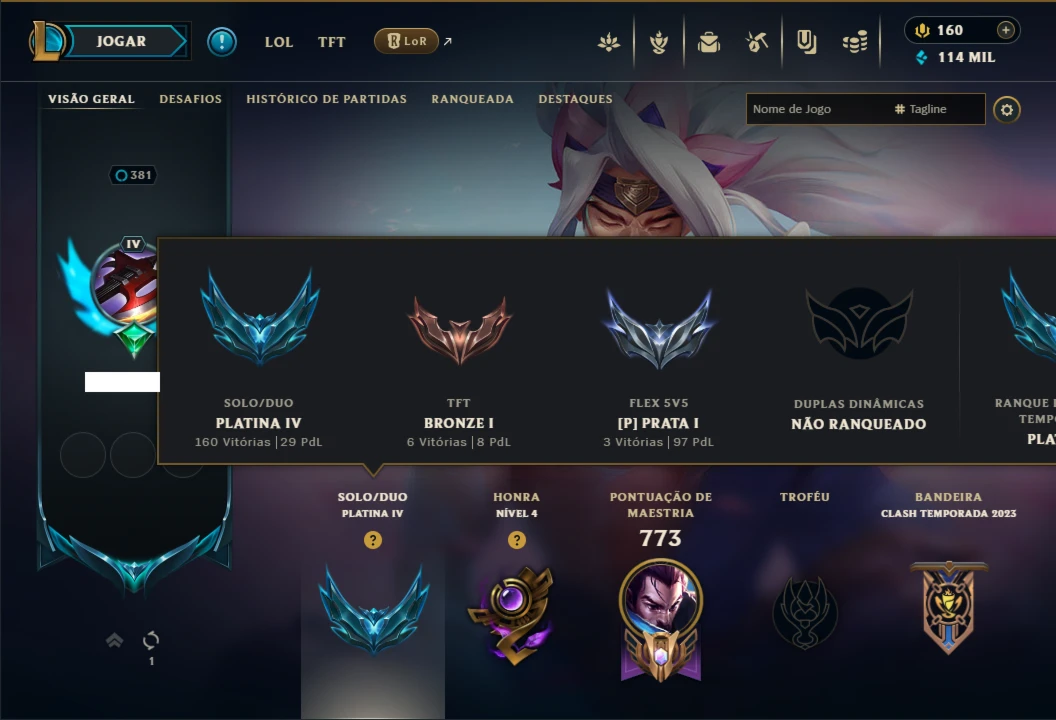 Platina 4 com TODOS os Champs e 200 Skins ( MID / ADC / JG )