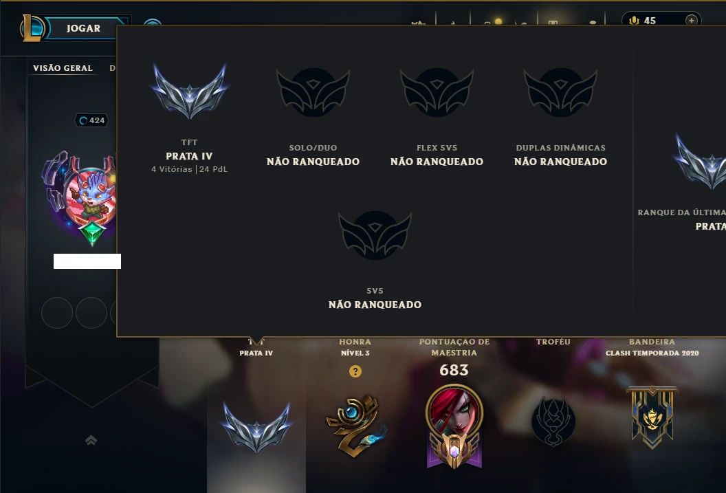 Unranked com TODOS os Champs e 169 Skins ( Nivel 424 )