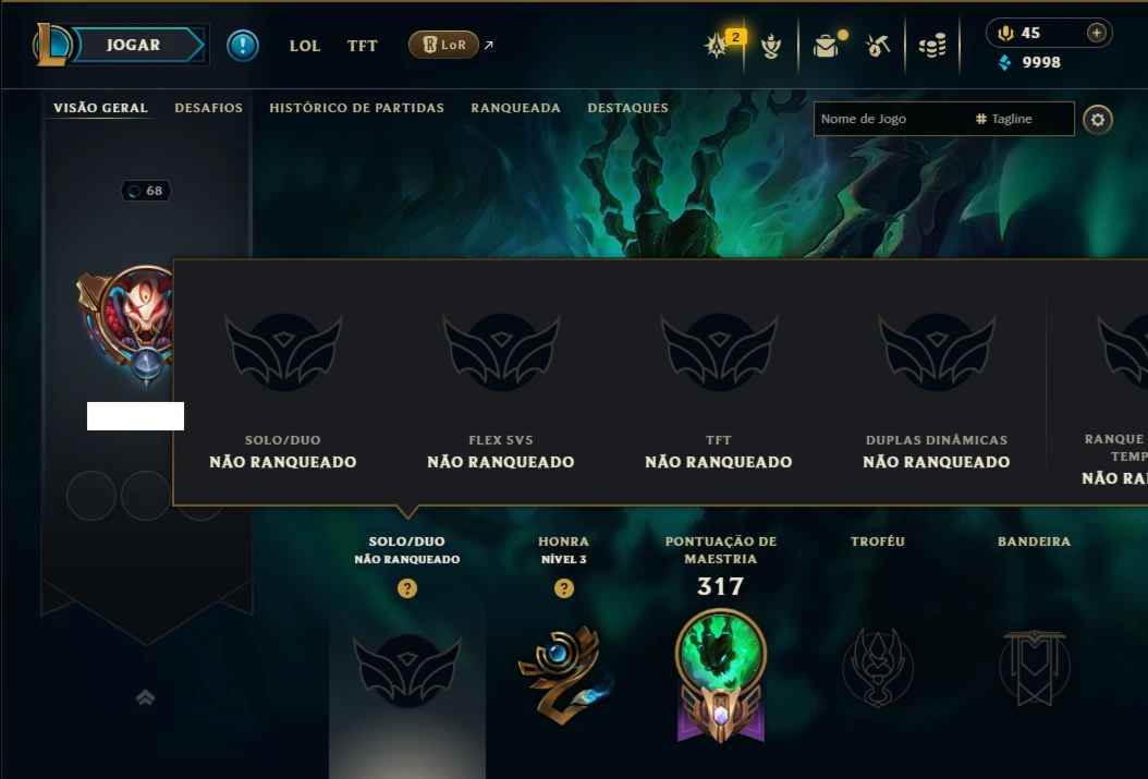 Unranked com 120 Champs e 112 Skins ( SUP / ADC )