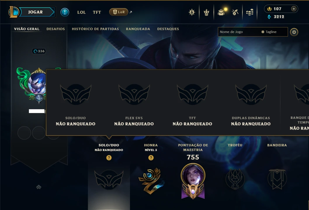 Unranked com TODOS os Champs e 178 Skins +1 Rara + Icones