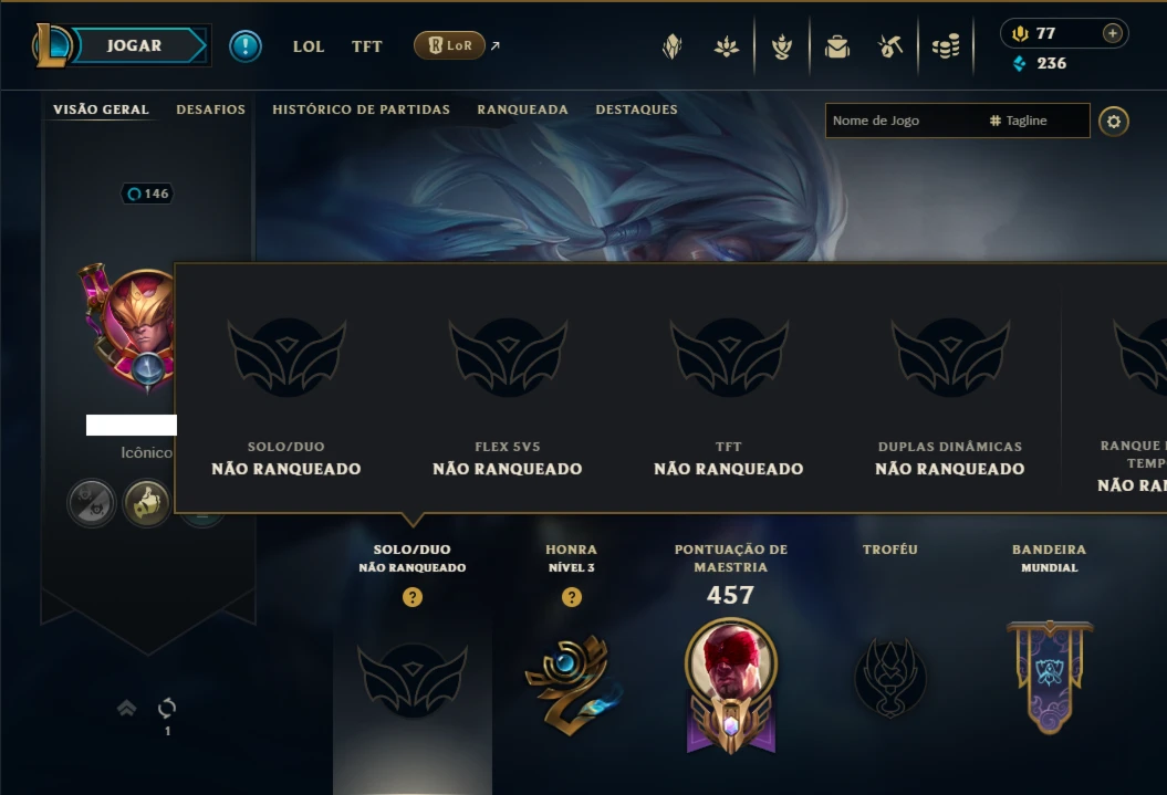 Unranked com 130 Champs e 147 Skins ( MID / JG / ADC )