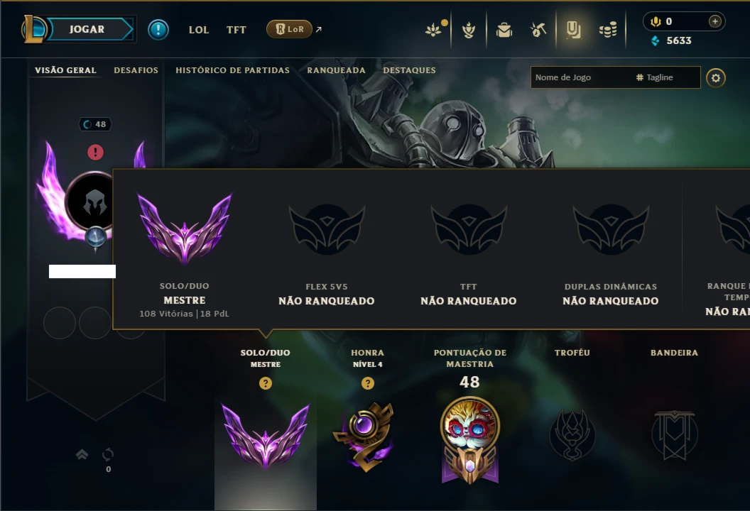 Mestre com 45 Champs e 2 Skins