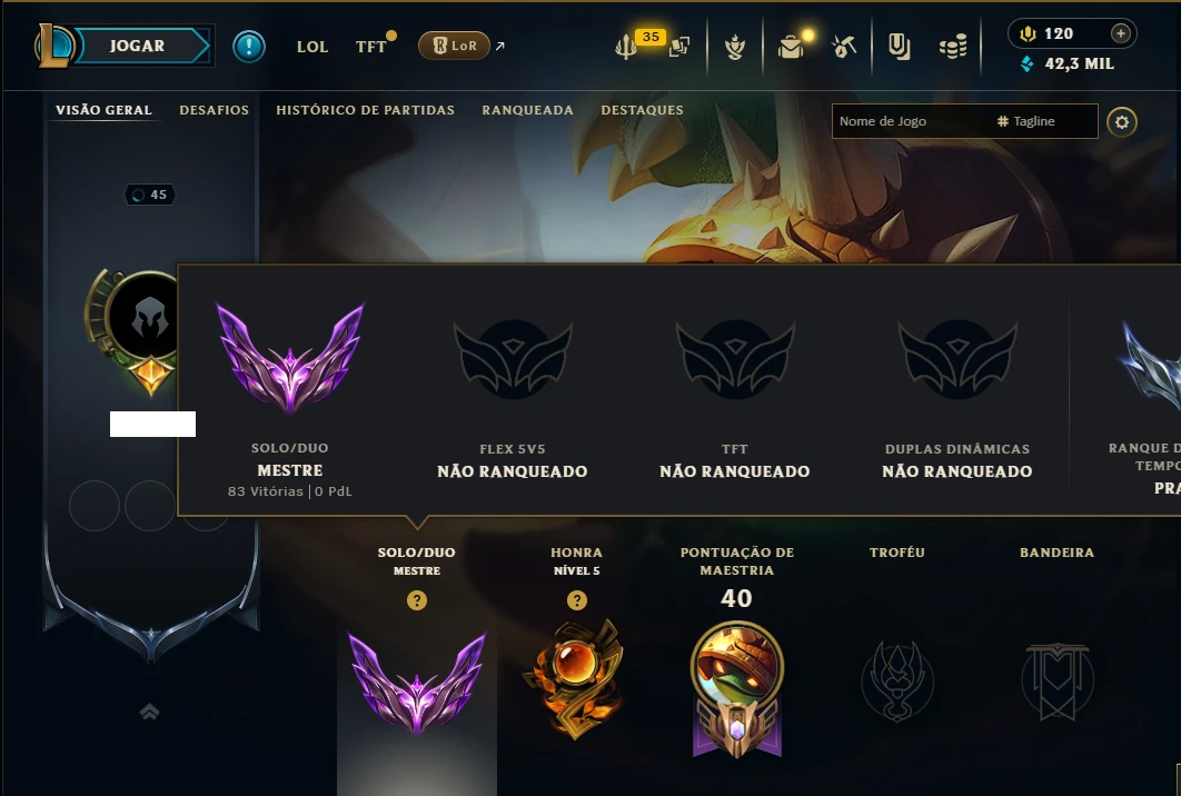 Mestre com 30 Champs e 6 Skins