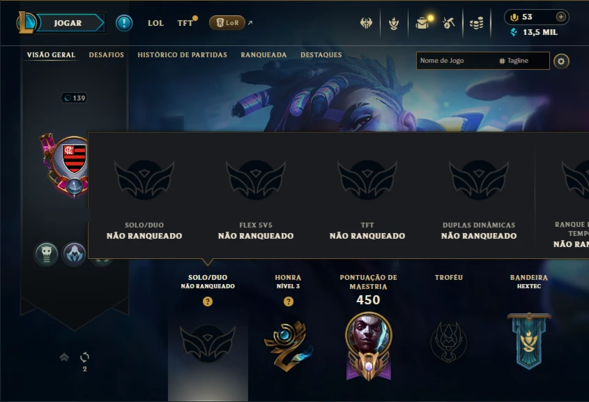 Unranked com 150 Champs e 138 Skins