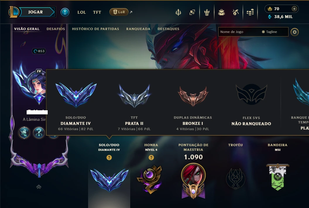 Diamante 4 com TODOS os Champs e 420 Skins +7 Prestigios