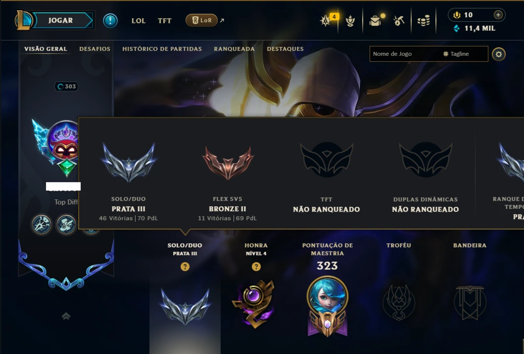 Prata 3 com TODOS os Champs e 101 Skins  ( MID / JG / TOP )