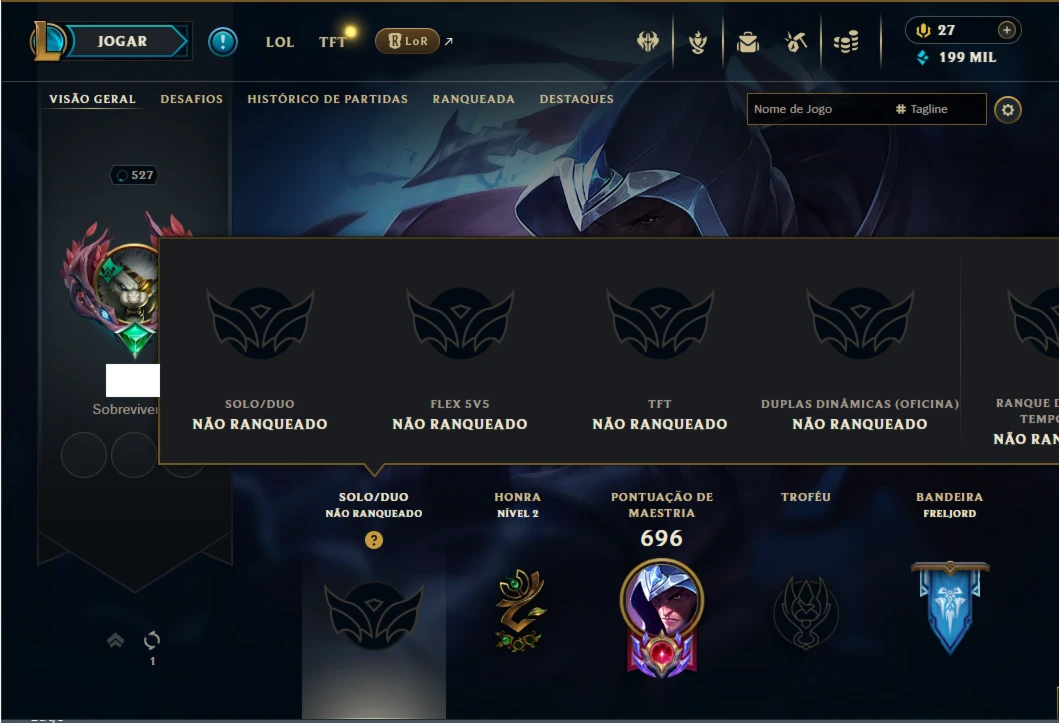 Unranked com TODOS os champs e 269 Skins ( JG / MID )