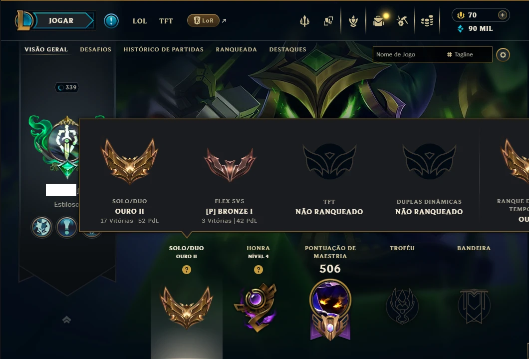 Ouro 2 com TODOS os Champs e 175 Skins ( MID / ADC / JG )