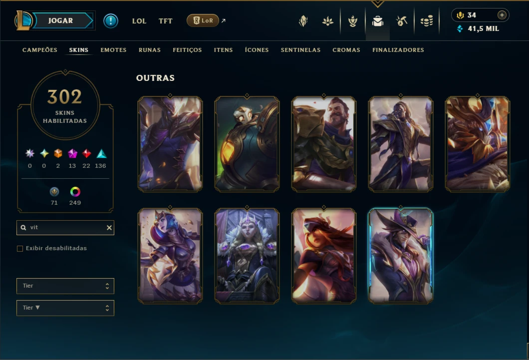 Ouro 3 com TODOS os Champs e 302 Skins +6 Prestigios