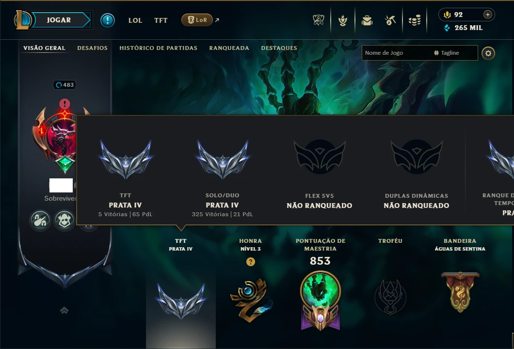 Prata 4 com TODOS os Champs e 281 Skins ( ADC / SUP / TOP )