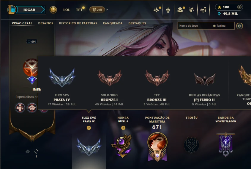 Conta Bronze 1 com TODOS os Champs e 319 Skins +9 prestígios