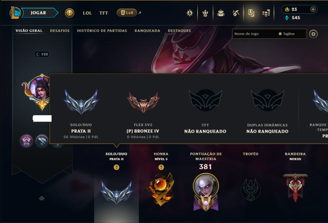 Prata 2 com 150 Champs e 101 Skins ( Mais de 100 Jogos )