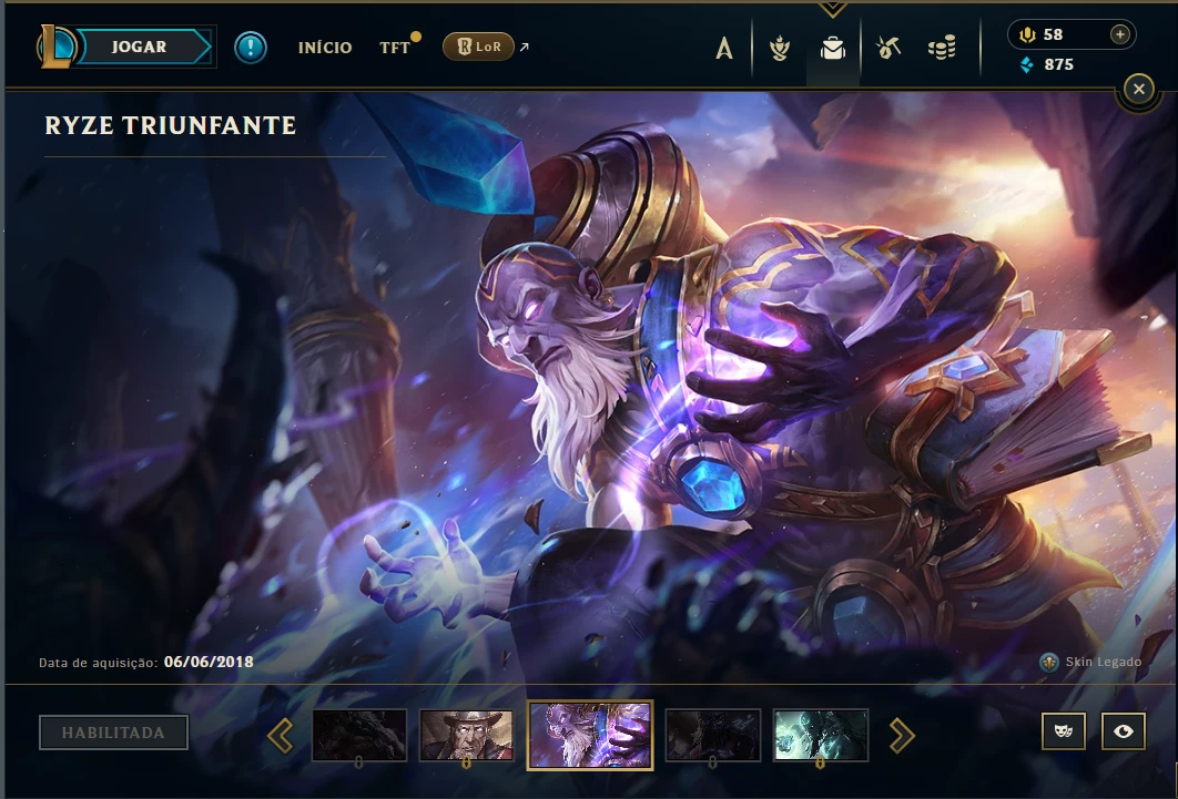 Platina 3 com TODOS os champs e 201 Skins + Ryze Triunfante