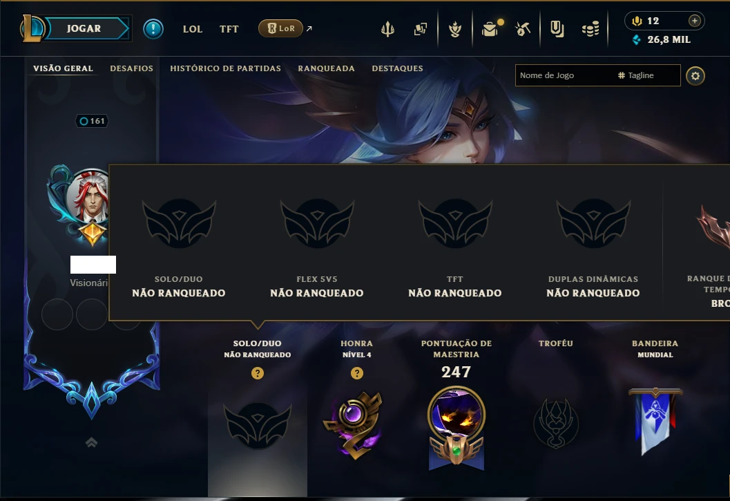 Unranked com 120 Champs e 83 Skins +2 Prestigios