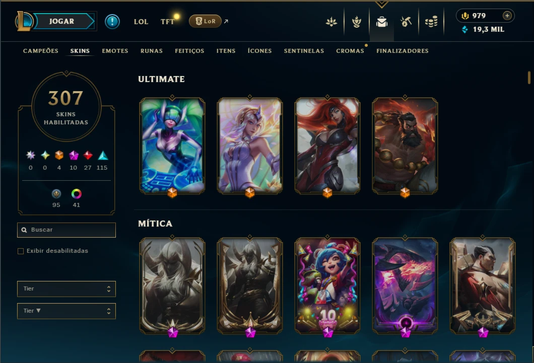 Esmeralda 4 com TODOS os Champs e 307 Skins (TOP / JG / ADC)