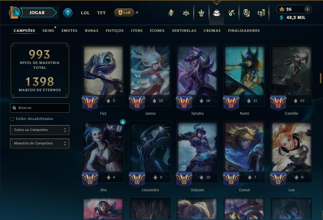 Platina 3 com TODOS os Champs e 337 Skins + 5 Prestigios