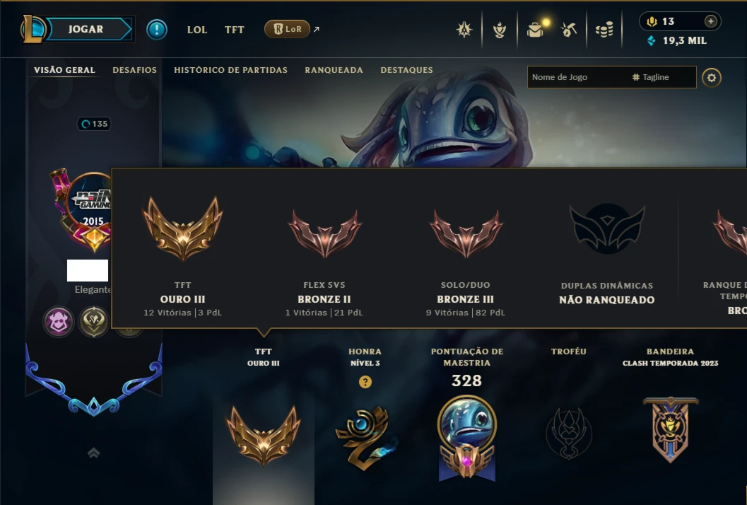 Bronze 3 com 135 Champs e 122 Skins +4 Vitoriosas