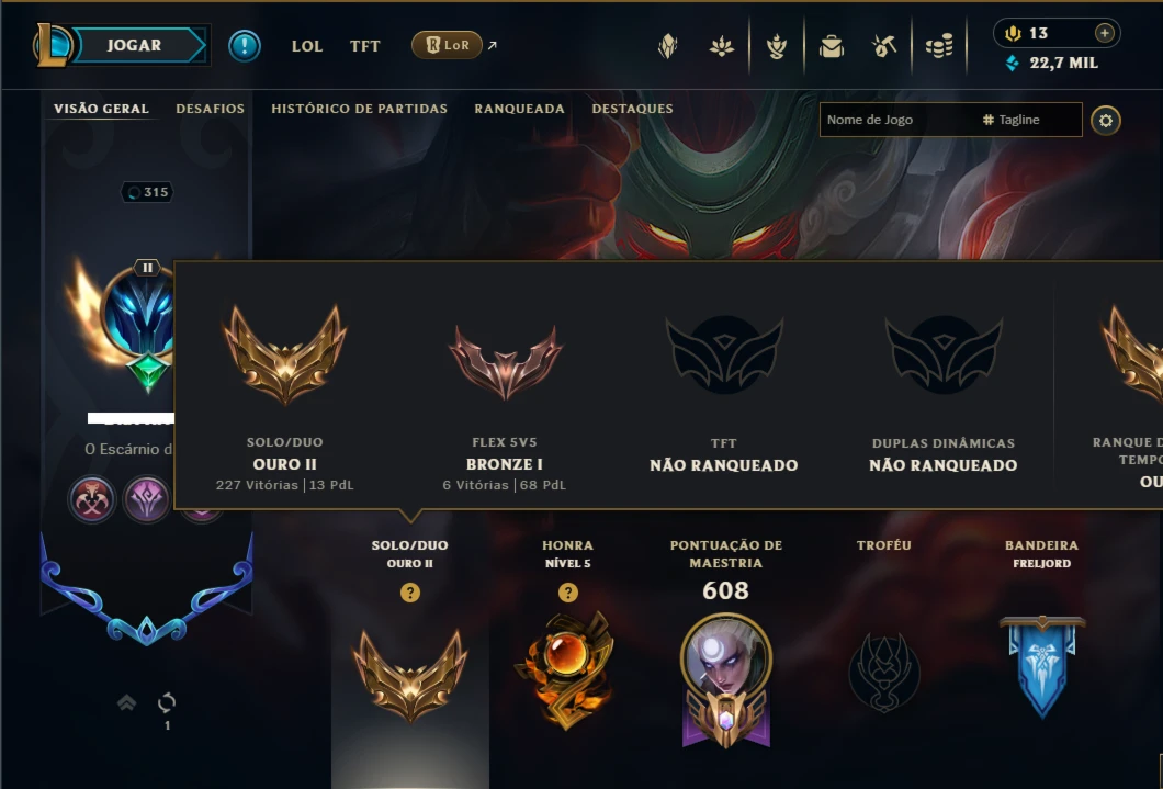 Ouro 2 com TODOS os Champs e 120 Skins +1 Prestigio