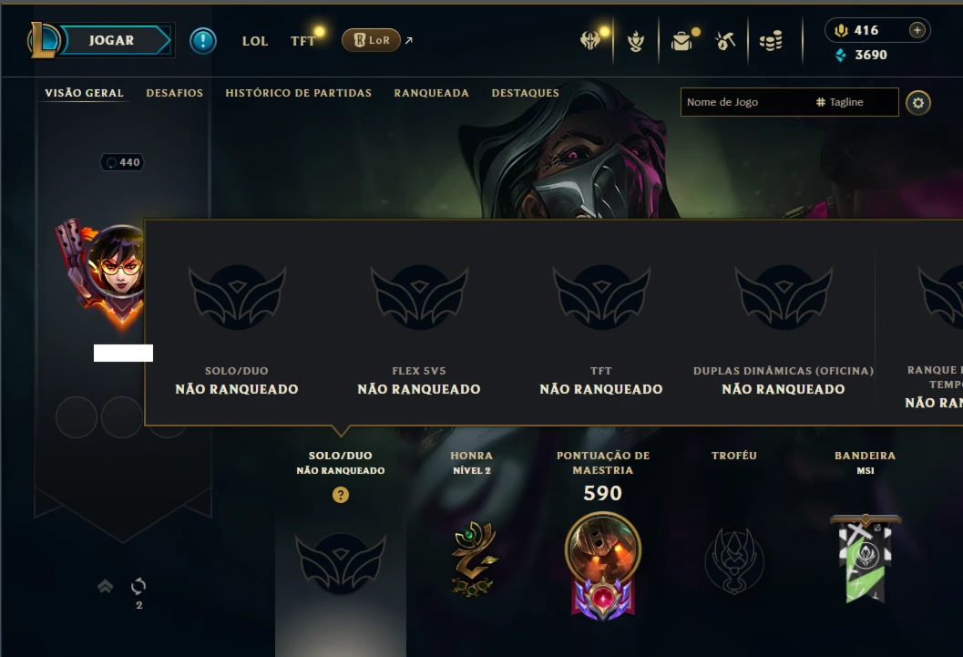 Unranked com TODOS os champs e 121 Skins ( SUP / MID / JG )