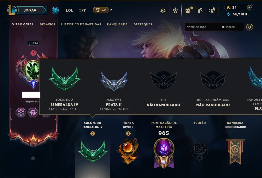 Esmeralda 4 com TODOS os Champs e 309 Skins +14 Miticas