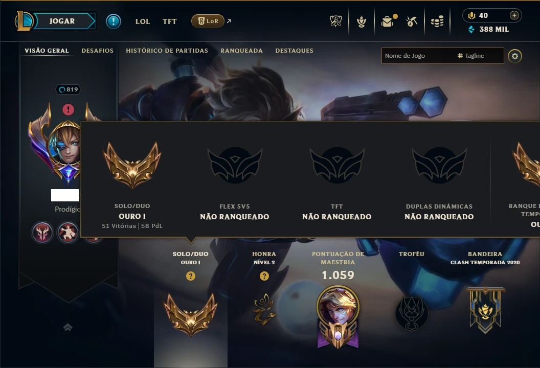 Ouro 1 com TODOS os Champs e 212 Skins ( Nivel 819 )