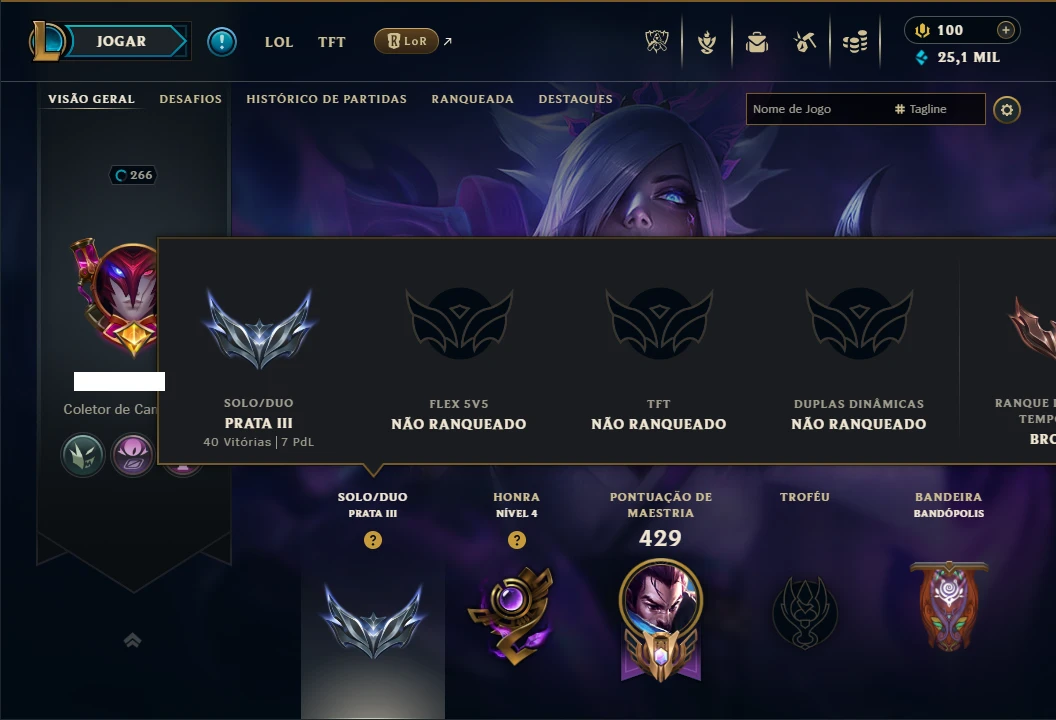 Prata 3 com 125 Champs e 104 Skins ( Mais de 80 Jogos )