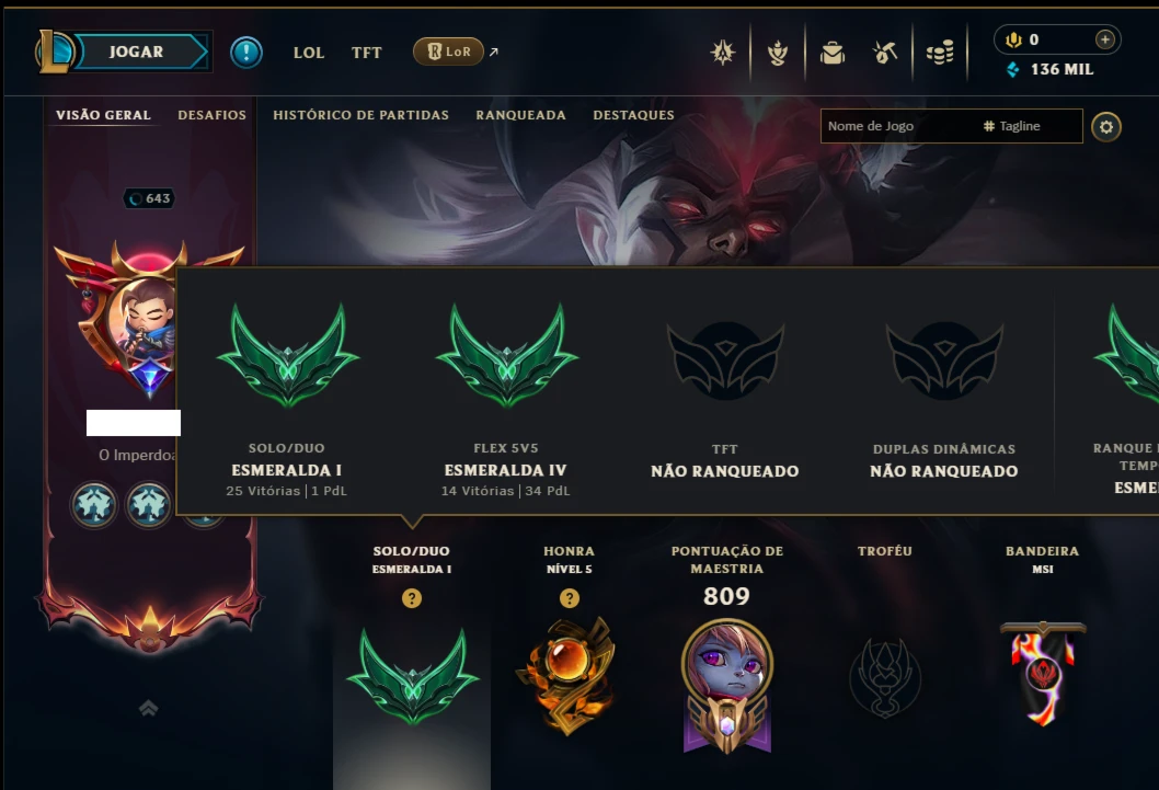 Esmeralda 1 com TODOS os Champs e 175 Skins ( Nivel 643 )