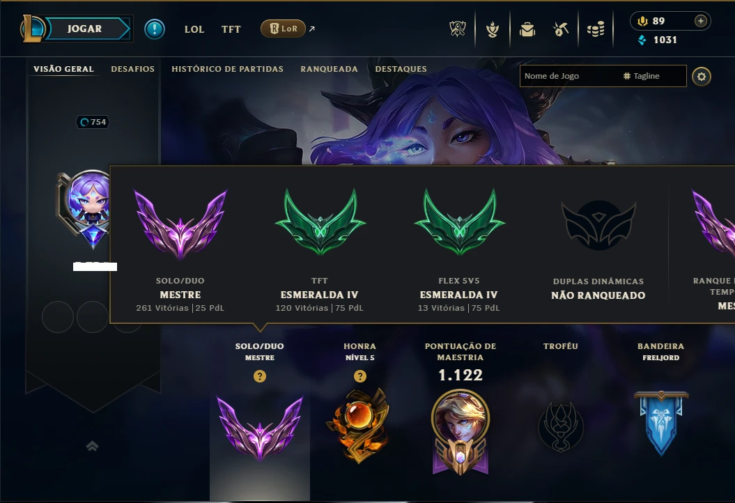 Mestre com TODOS os Champs e 327 Skins ( Nivel 754 )