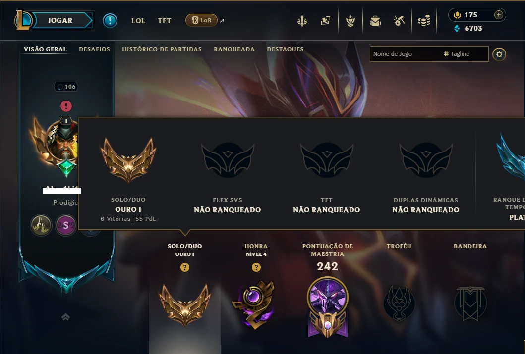 Ouro 1 com 110 Champs e 92 Skins +10 Miticas