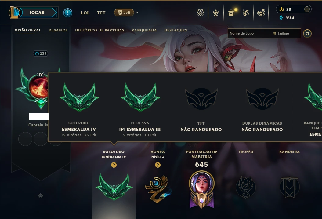 Esmeralda 4 com TODOS os Champs e 223 Skins (TOP / SUP / JG)