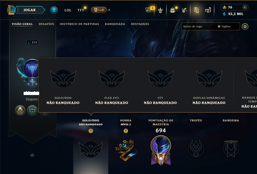 Unranked com TODOS os Champs e 346 Skins ( JG / SUP / MID )