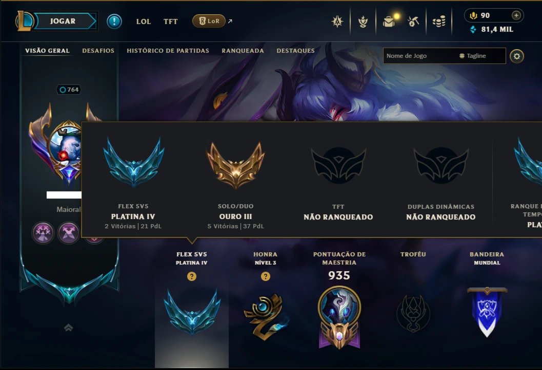 Ouro 3 com TODOS os Champs e 302 Skins +2 Raras
