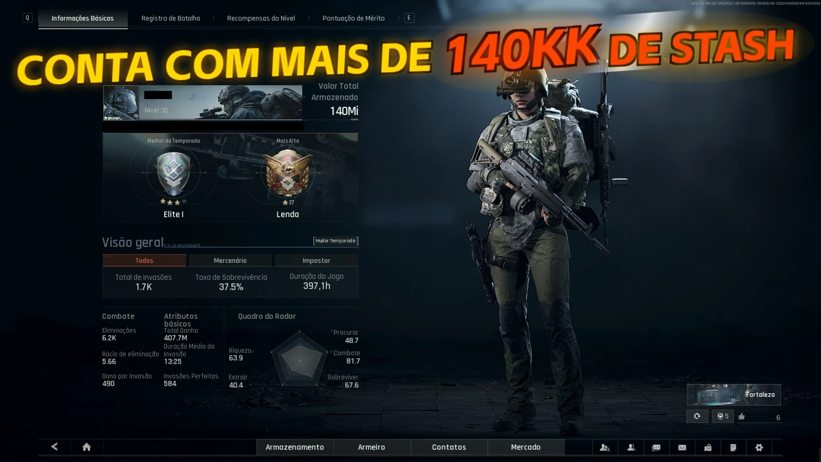 Arena Breakout Infinite - Conta 150kk+ de stash