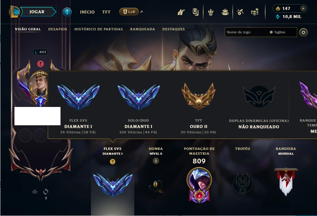 Conta De Lol Diamante + 737 Skins + Várias Skins Prestígio