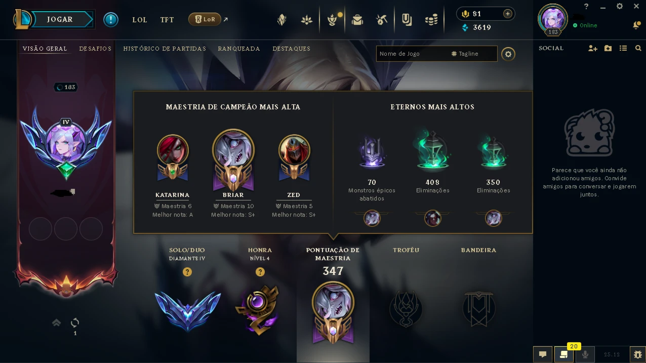 (LOL) Conta D4 93 Skins + (Valorant) Skins Vandal e Faca!!
