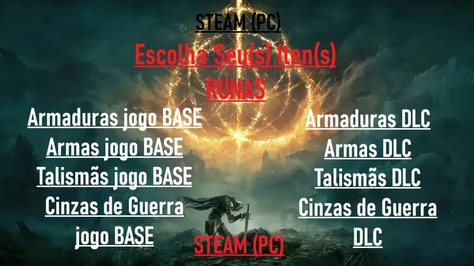 Elden Ring - PROMOÇÃO Armas /Sets /Talismãs/Cinzas G.