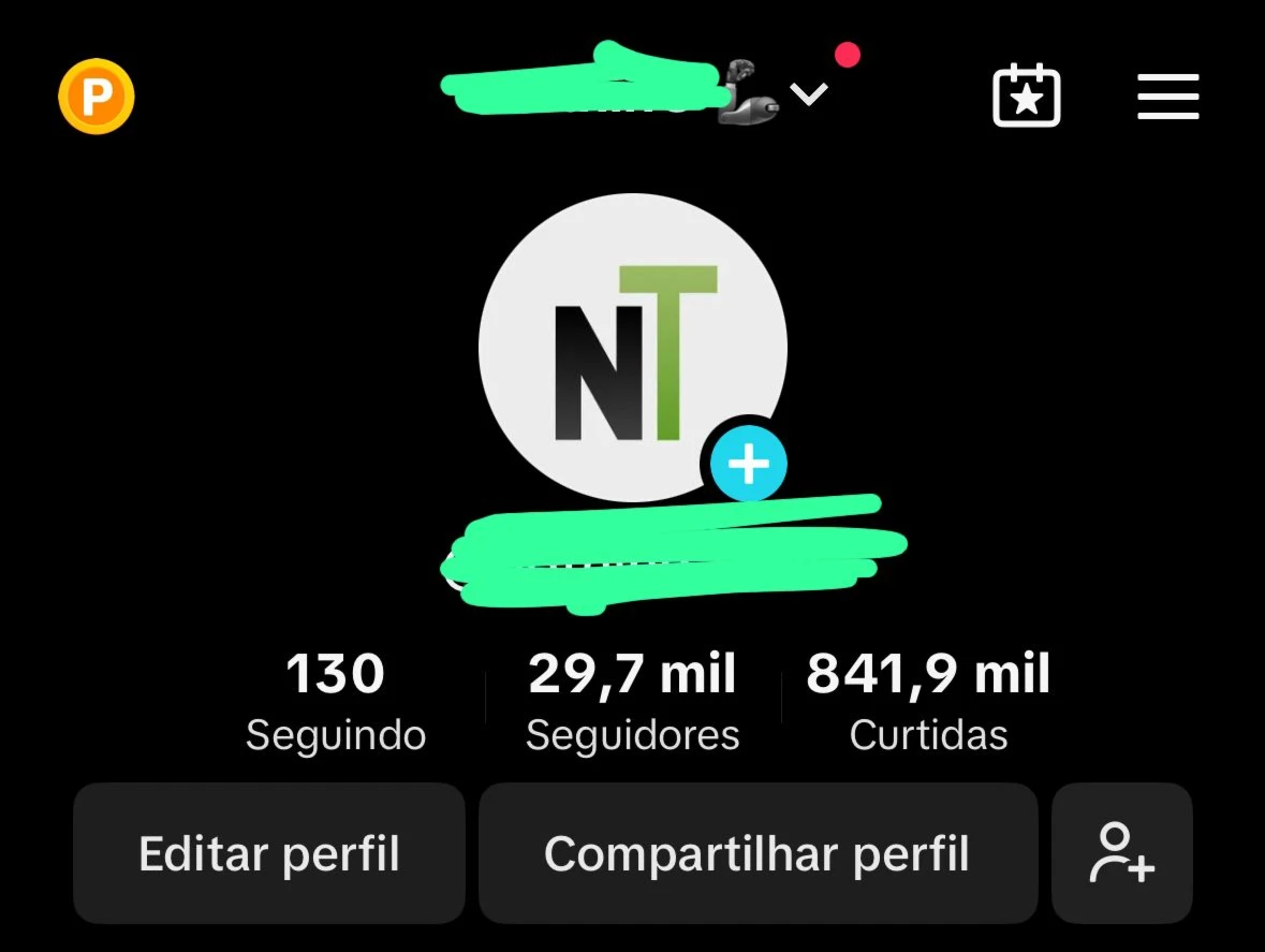 Conta TikTok 30 mil seguidores, pode ser monetizada