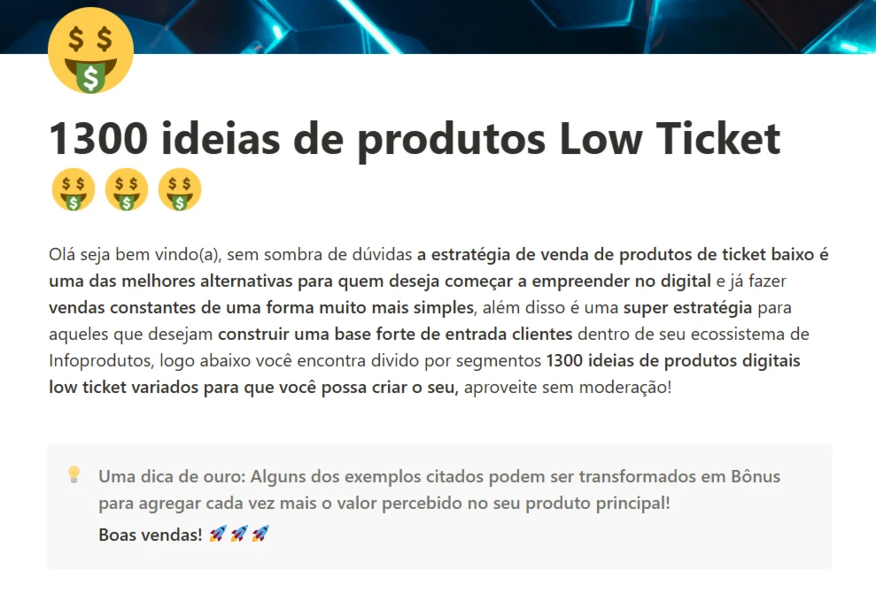 1300 ideias de produtos Low Ticket