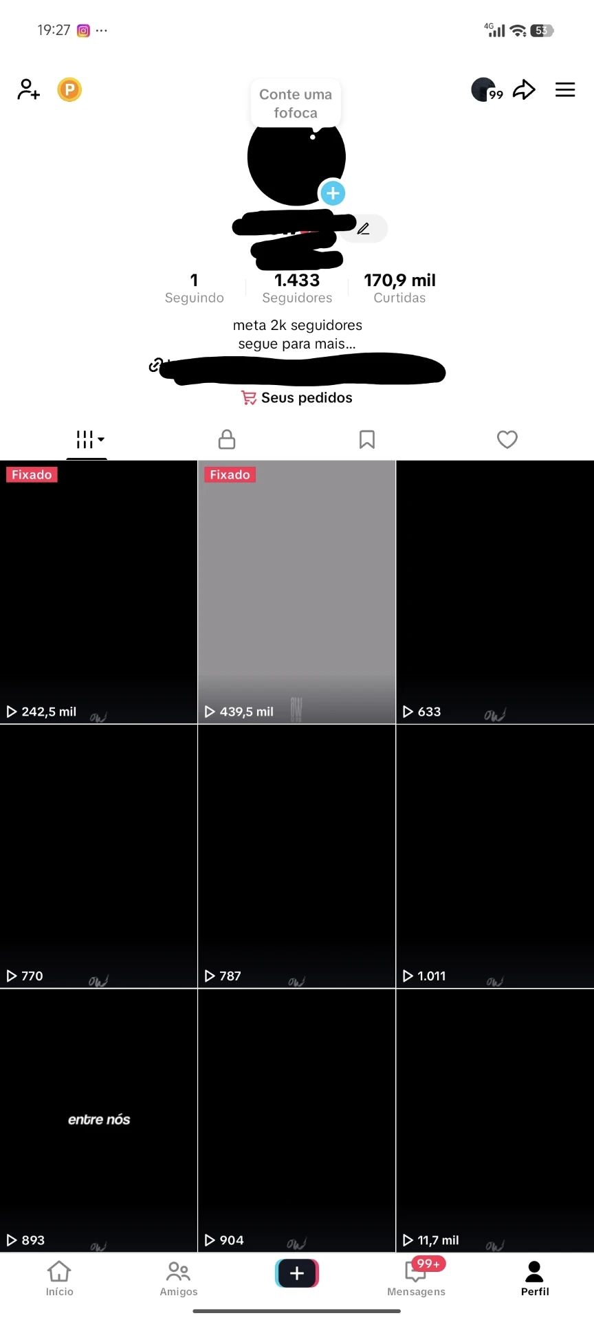 Conta tik Tok monetizada 1,4 k de seguidores