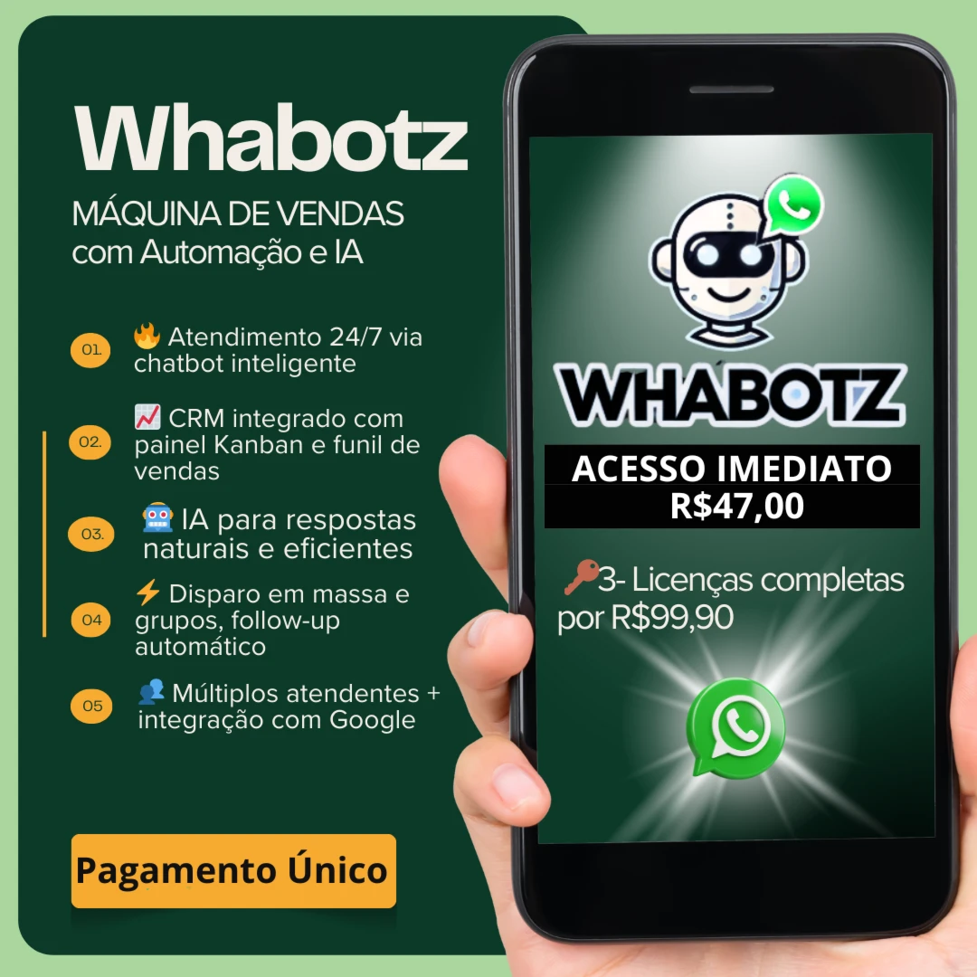 Whabotz+IA+Kanban+Fluxo+Resposta+Disparo Pagament único