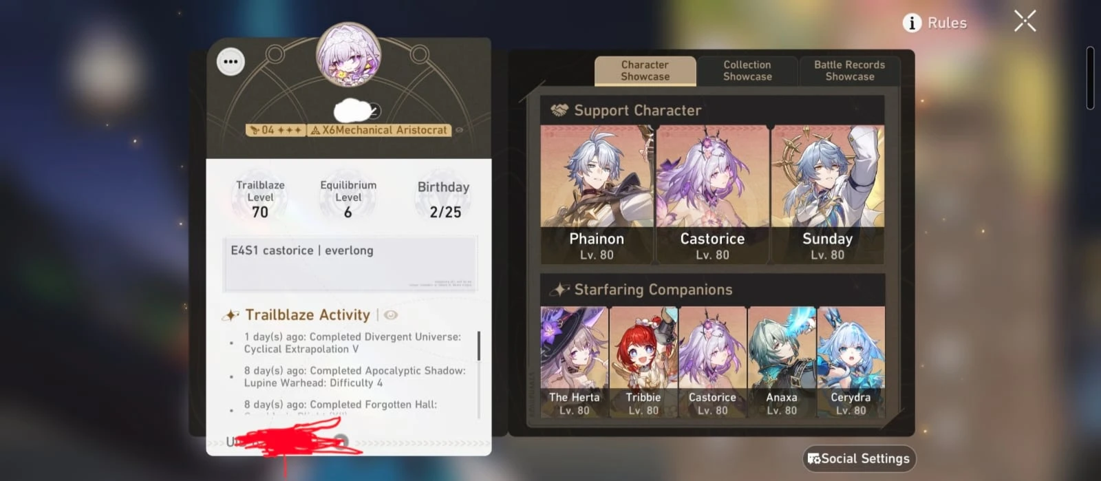Honkai: Star Rail (HSR) - Conta com Castorice Premium