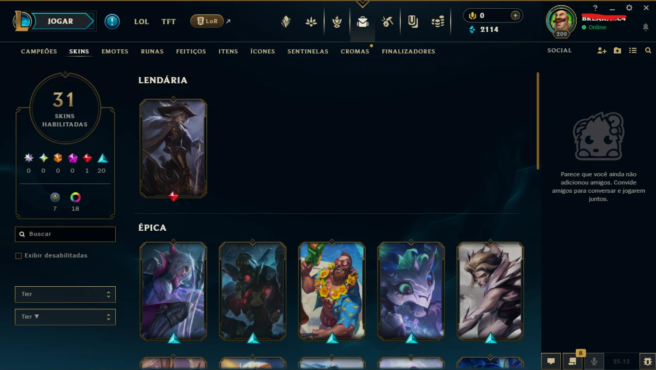 [Entrega Instantânea] - 31 Skins - 76 Campeões - Full Acesso
