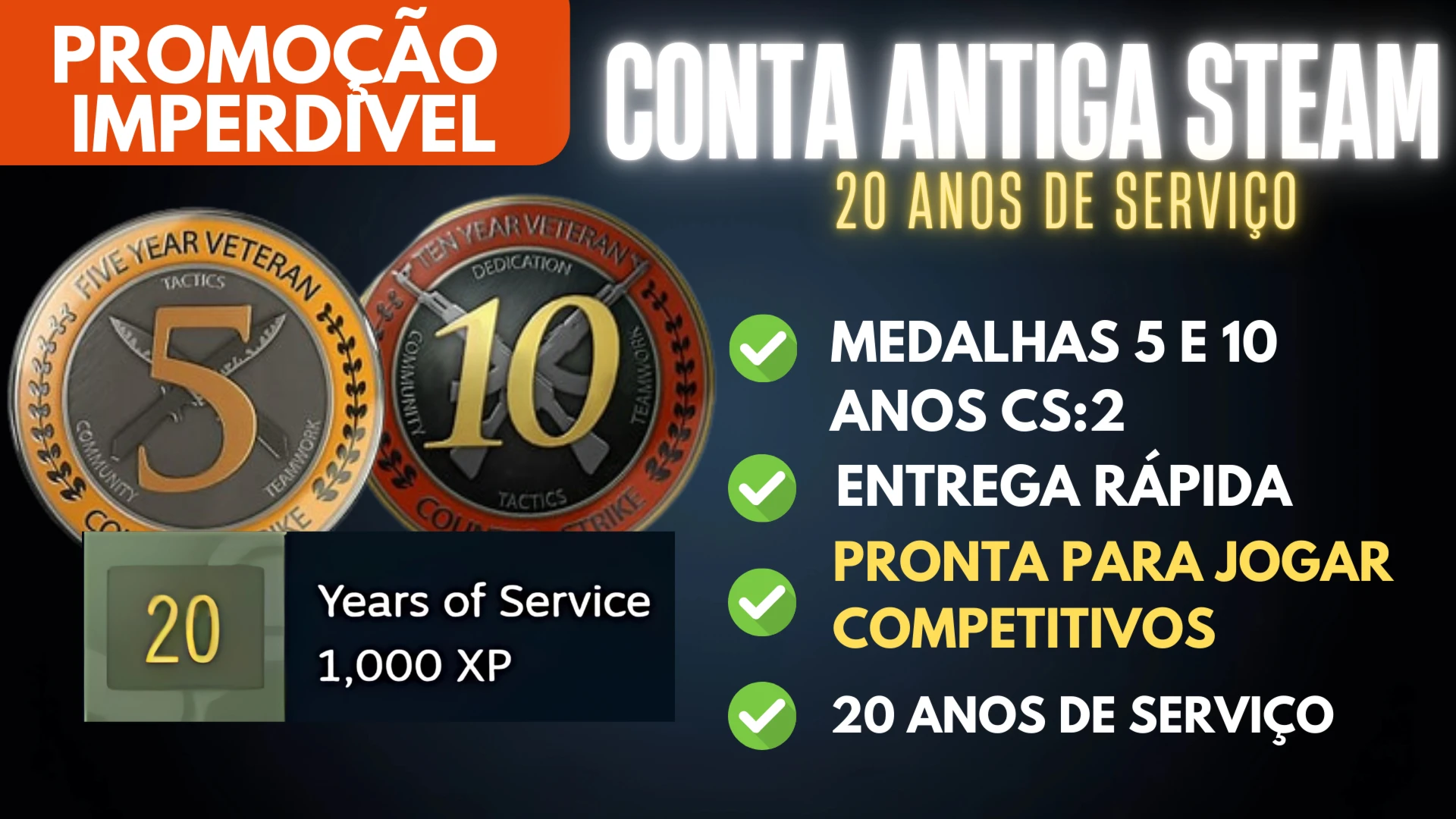 Conta Steam Antiga Medalhas 5 E 10 Anos - 20 Anos De Serviço