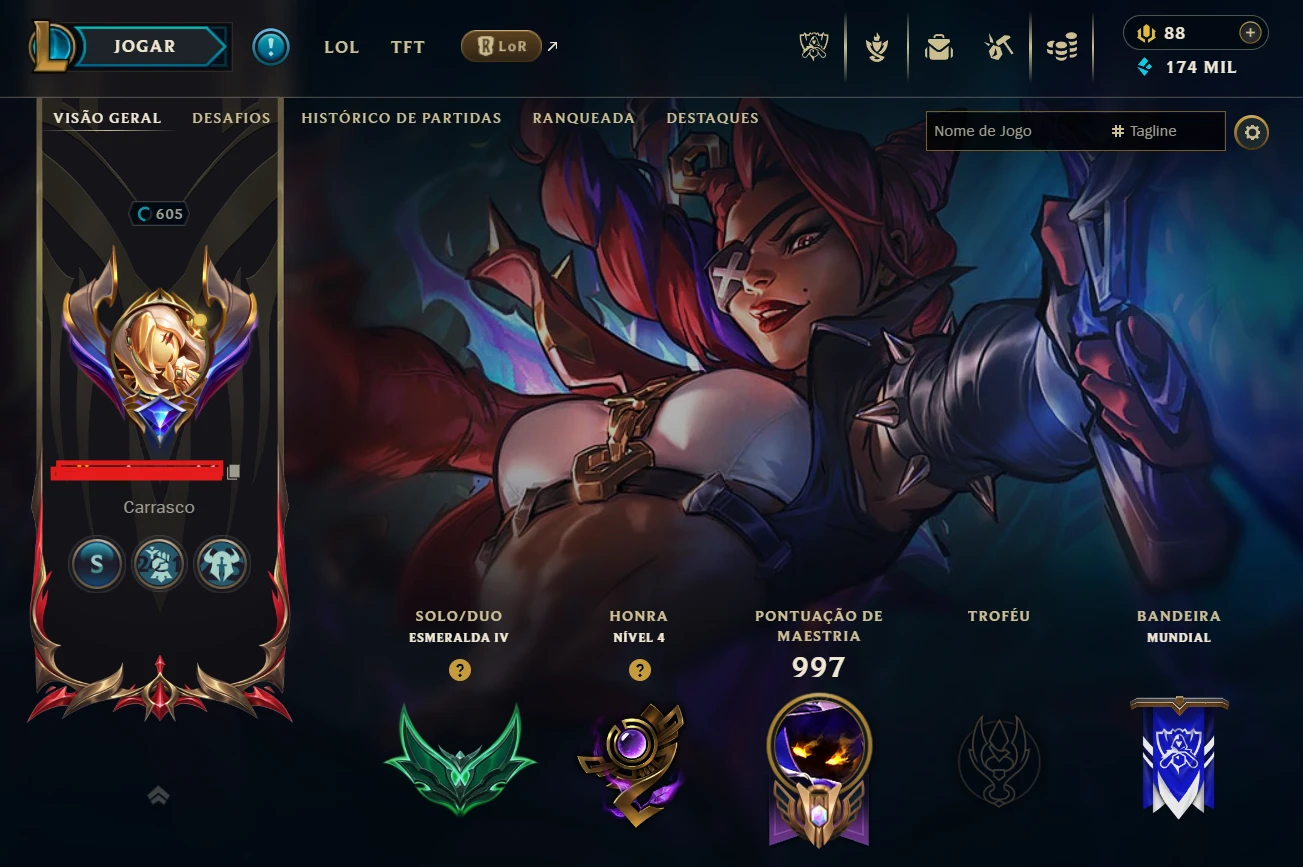 Conta lol Esmeralda 2 nv 605 + 165 skins 3 ultimate