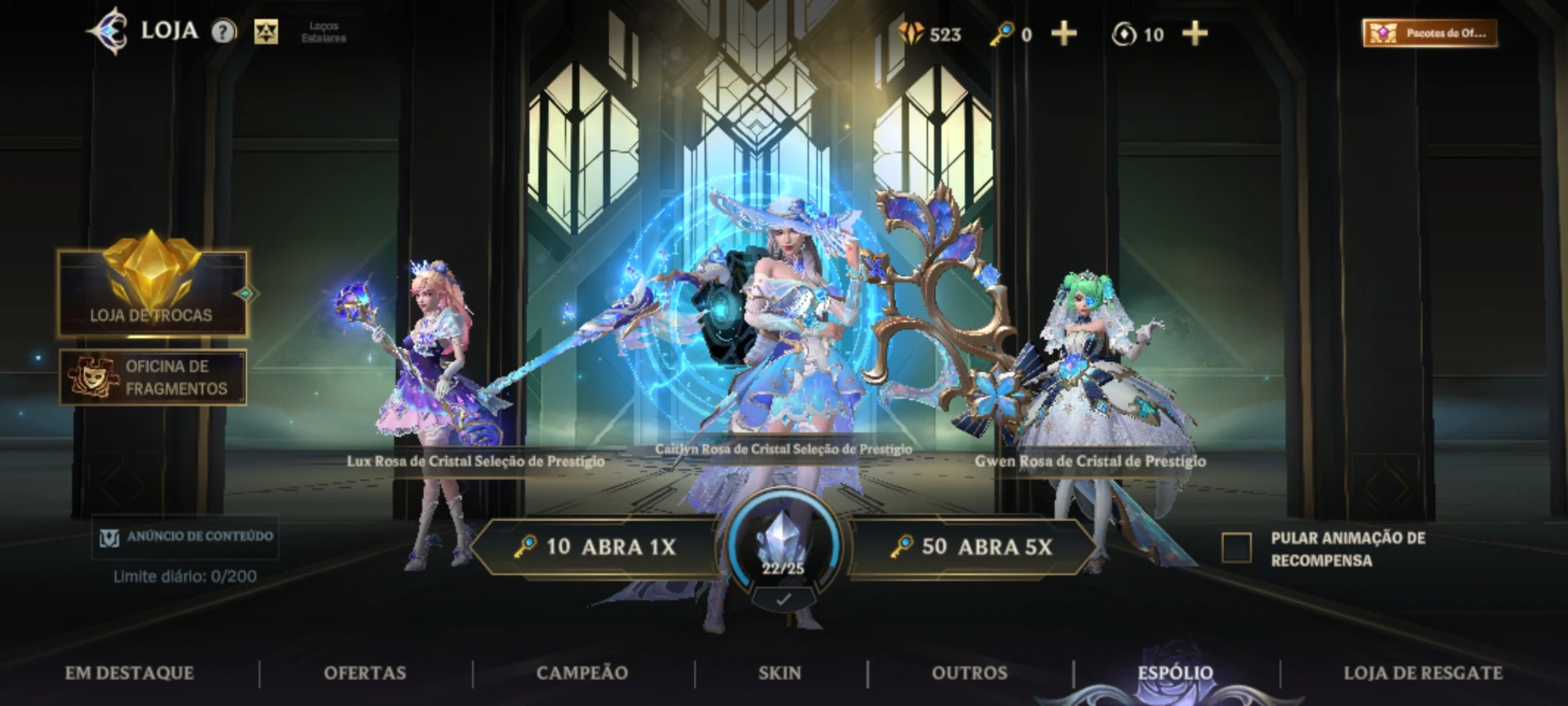 Mestre / 65 Skins / 500 Essência Laranja / Todos os Campeões