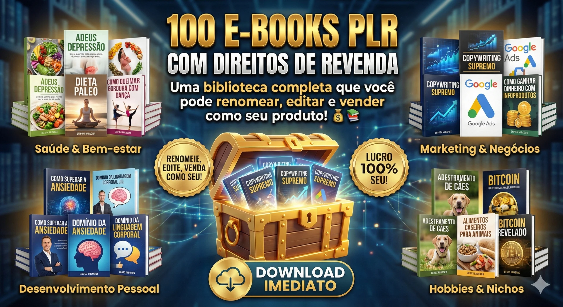 +100 Ebooks Plr Direito Revenda + Brinde
