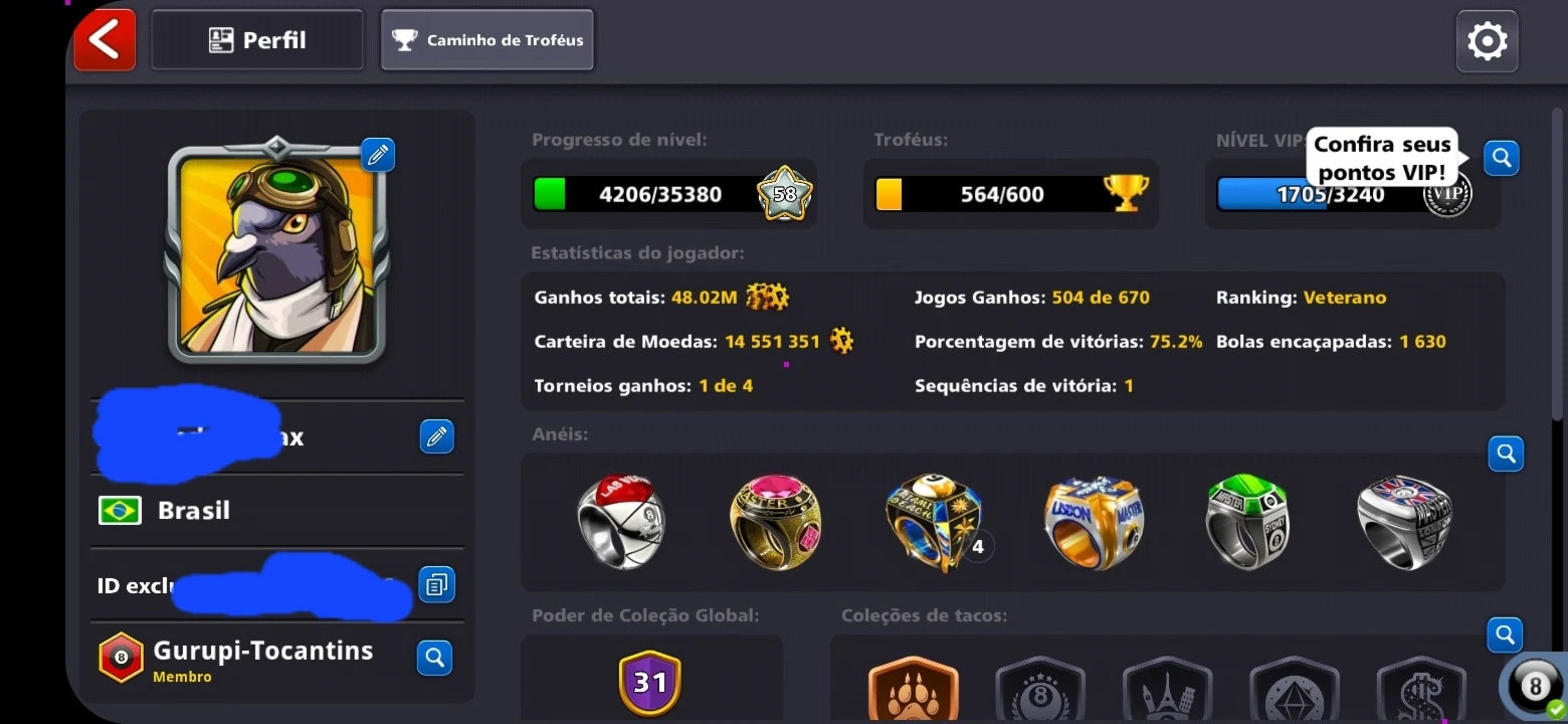 Conta de 8 ball pool com 14 milhões de fichas