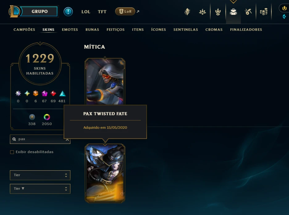 1229 Skins Com Pax Twisted Fate E Pax Sivir, Riven 2012