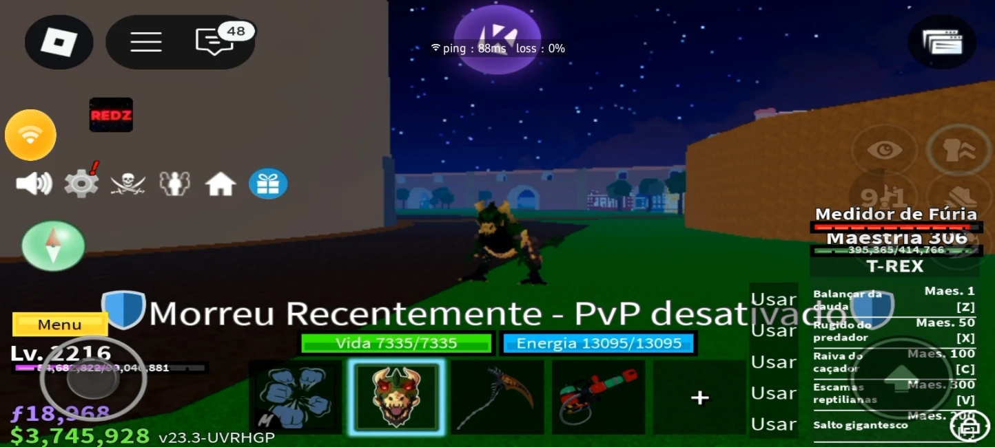 Conta de blox fruits lv2200 com t-rex foice e super humano