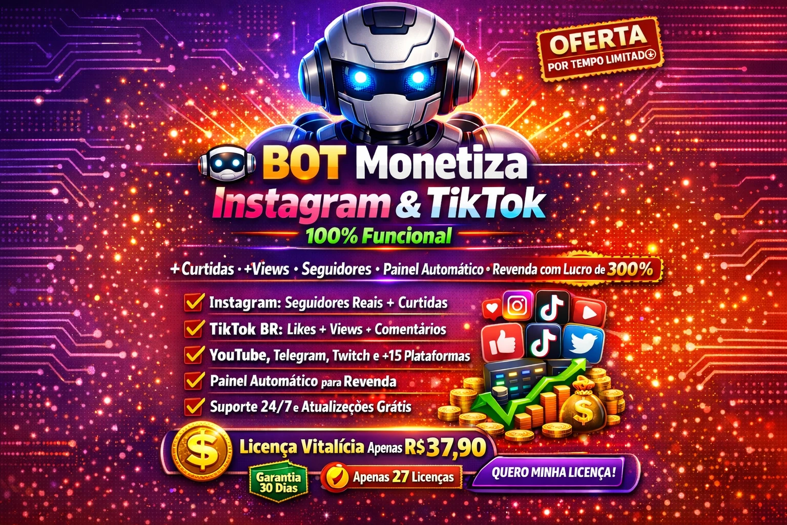 Robozinho monetizador de inst e tik e + 100% funcional ✅